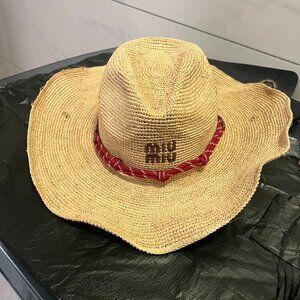 Miu Miu Women's Raffia Hat | Red Trim Detail